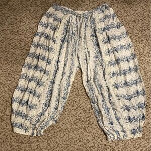 Free People Women Floral Blue and White Harem Pants
